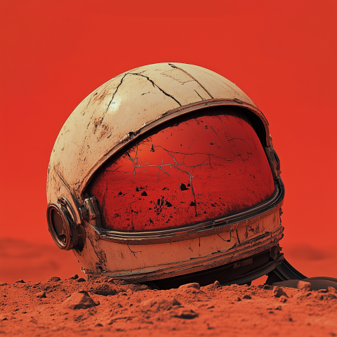 Cracked Astronaut Helmet on Martian Surface