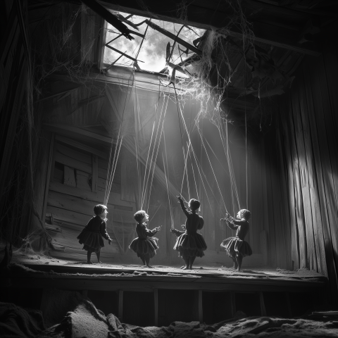 Creepy Marionette Children in Abandoned Attic