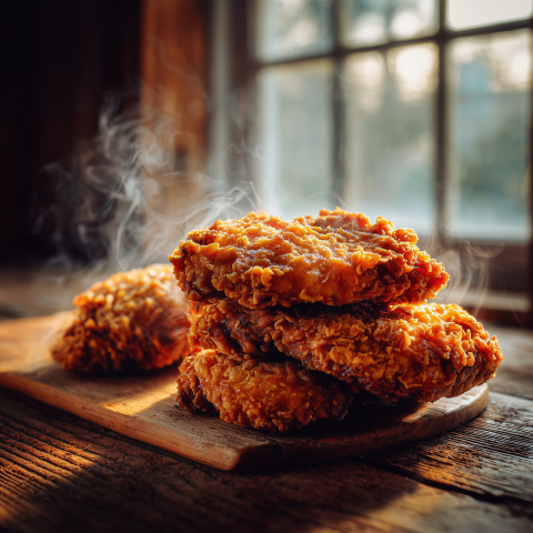 Crispy Fried Chicken on Cutting Board