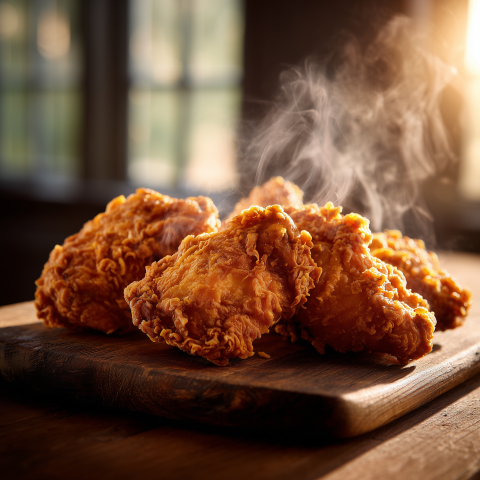 Crispy Fried Chicken on Wooden Chopping Board