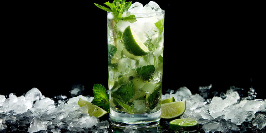 A refreshing mint mojito in a tall glass