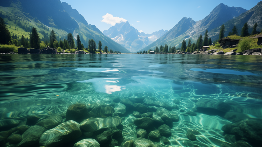 Crystal Clear Lake with Mountain View