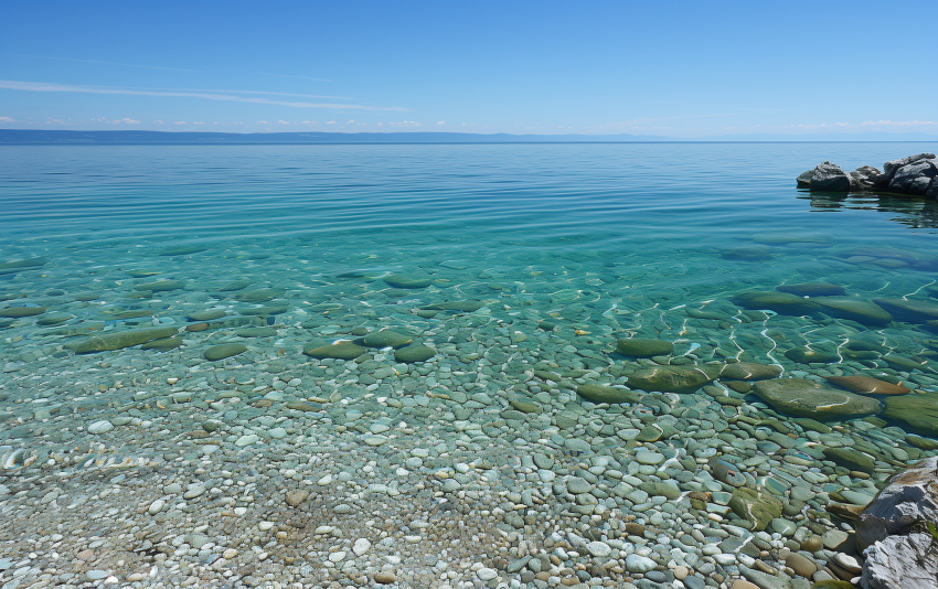Crystal Clear Water with Pebbles at the Shore