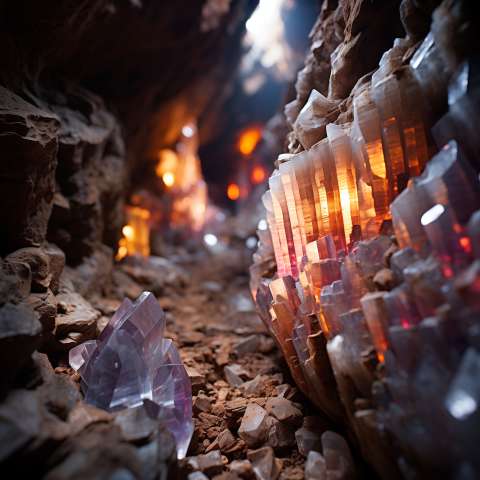 Crystal Formations Inside Rocky Cave
