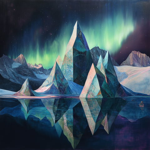 Crystal Mountains Under Northern Lights