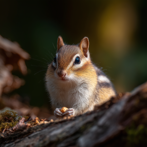 Curious Chipmunk Holding a Nut