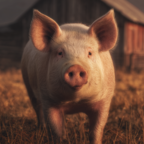 Curious Farm Pig in Golden Light