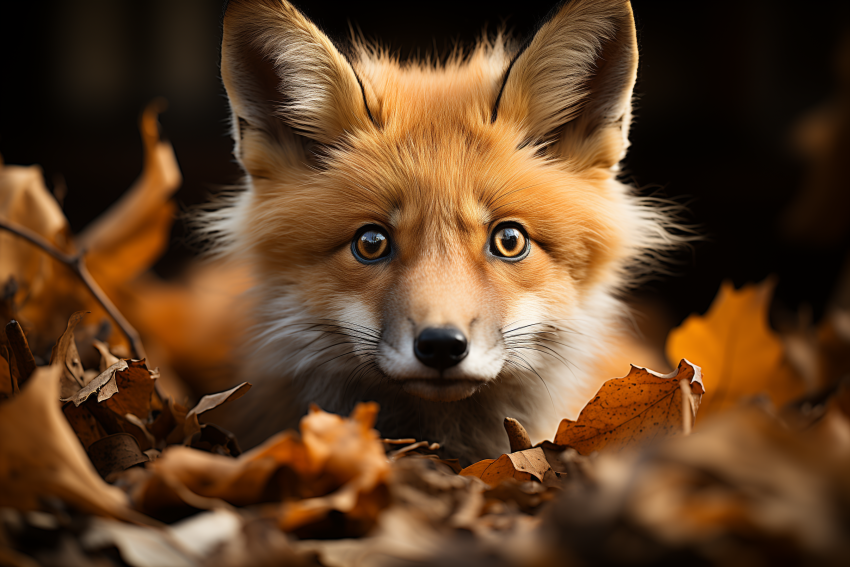 Curious Red Fox in Autumn Leaves