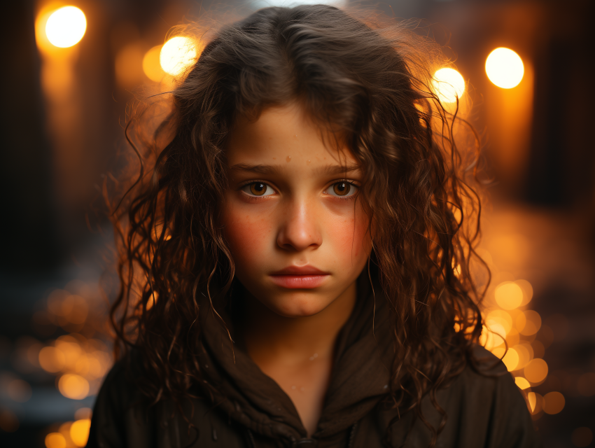 Curly-Haired Girl in Golden Hour Glow