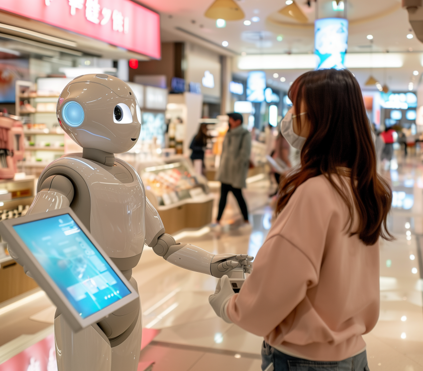 Customers At A High Tech Information Kiosk In A Shopping Mall