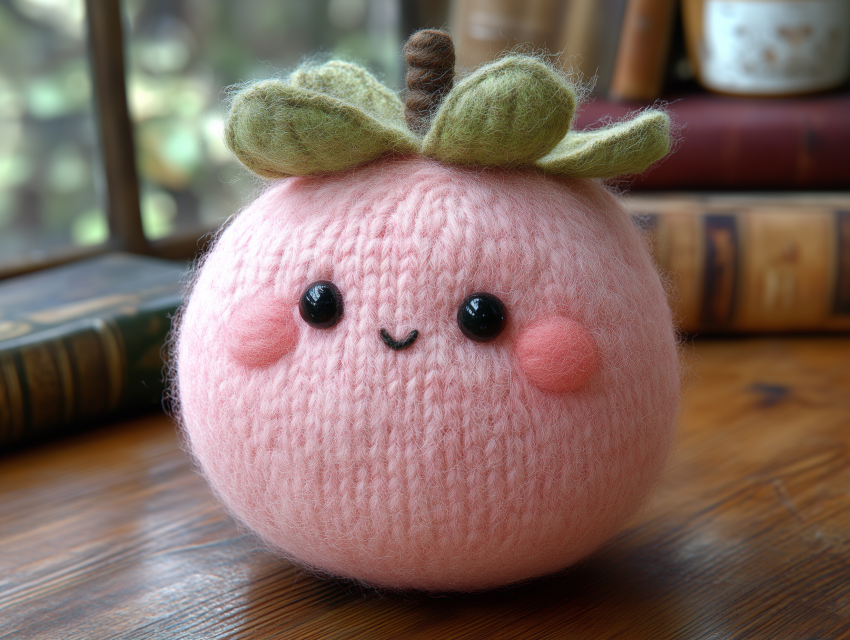 Cute Knitted Peach Plush with Smile