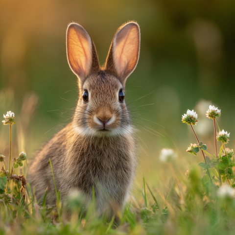 Fuzzy Wild Rabbit Among Clover