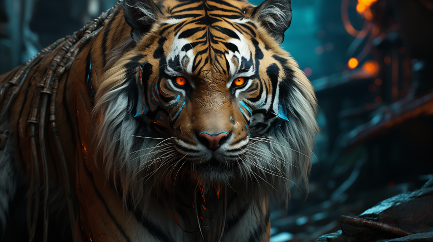 Cybernetic Tiger with Glowing Eyes