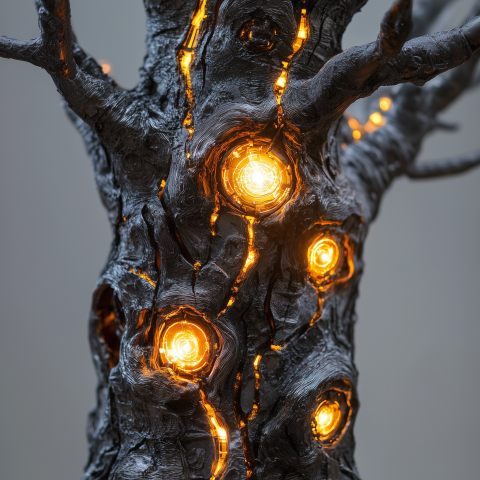 Cybernetic Tree with Glowing Cores