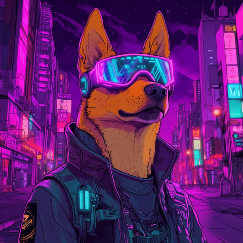 Cyberpunk Dog in Neon-Lit Futuristic City