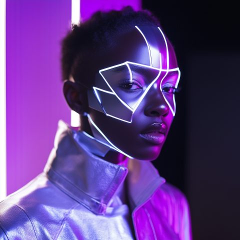 Cyberpunk Woman with Neon Face Design