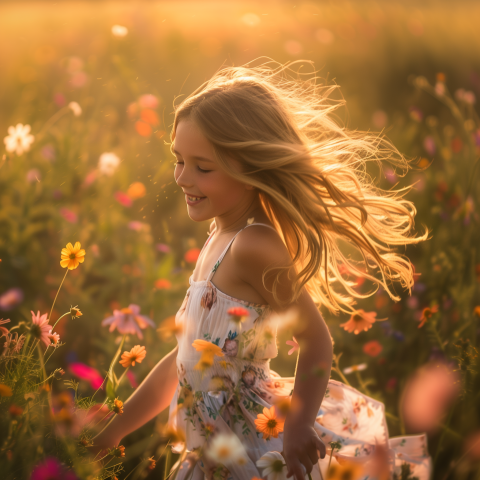 Girl dancing in a field of flowers