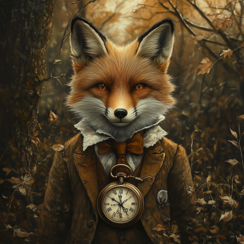 Dapper Fox With Pocket Watch in Forest