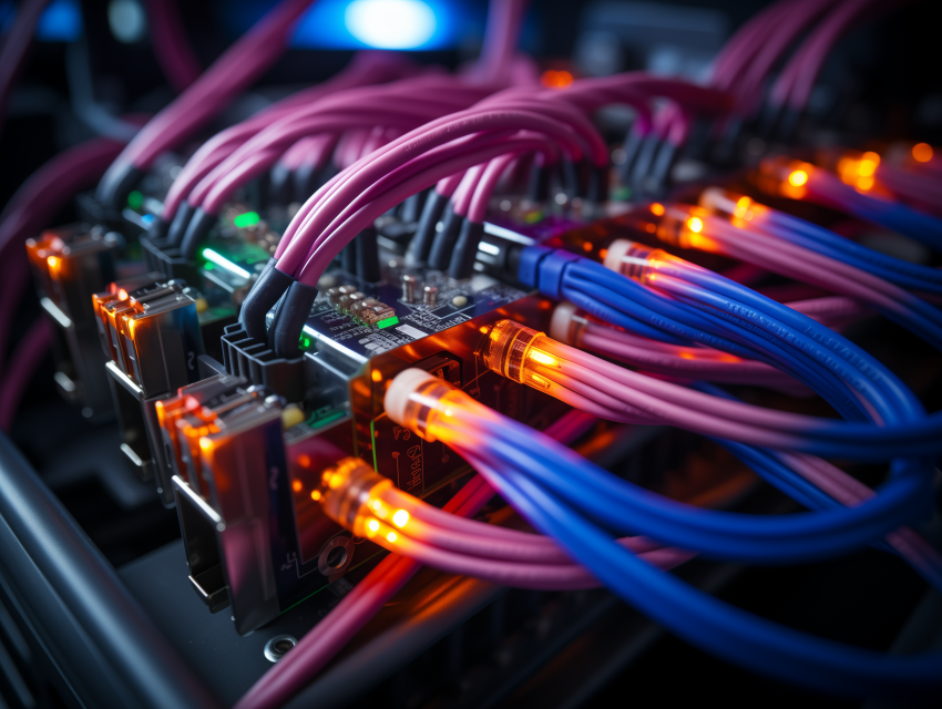 Data Server Cables with Blue and Orange Glow