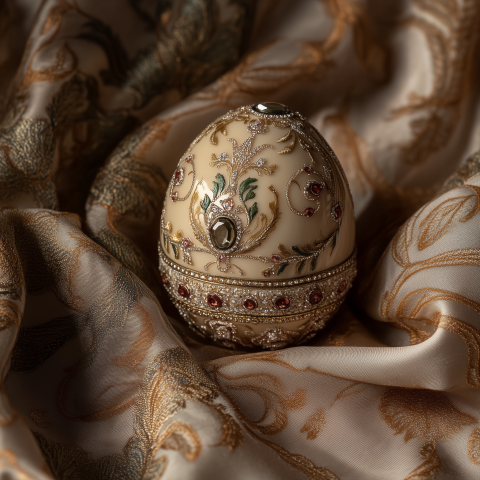 Decorated Fabergé Egg on Ornate Fabric