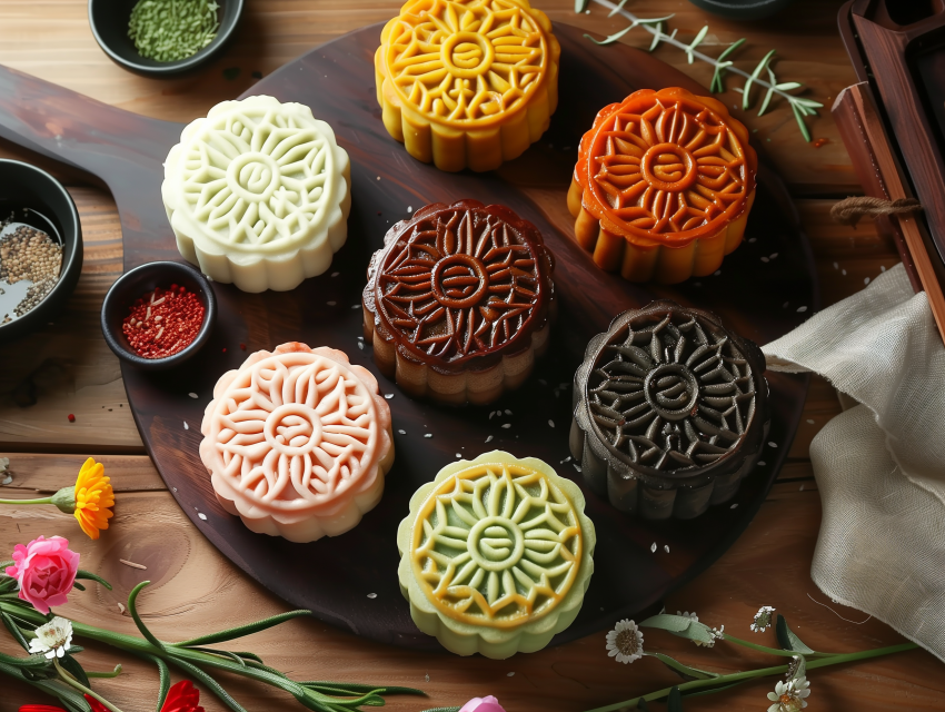 Beautifully decorated mooncakes