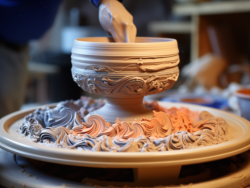 Decorative Pottery Bowl on Wheel