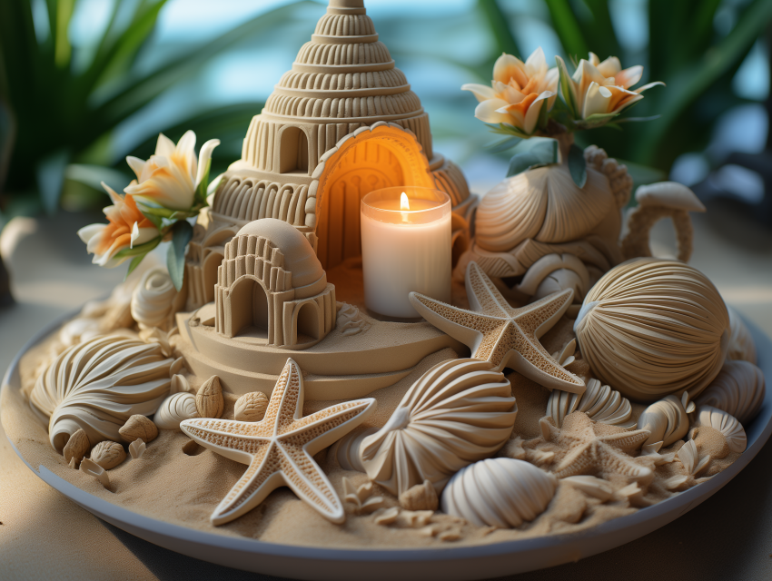 Decorative Sand Sculpture with Serene White Candle