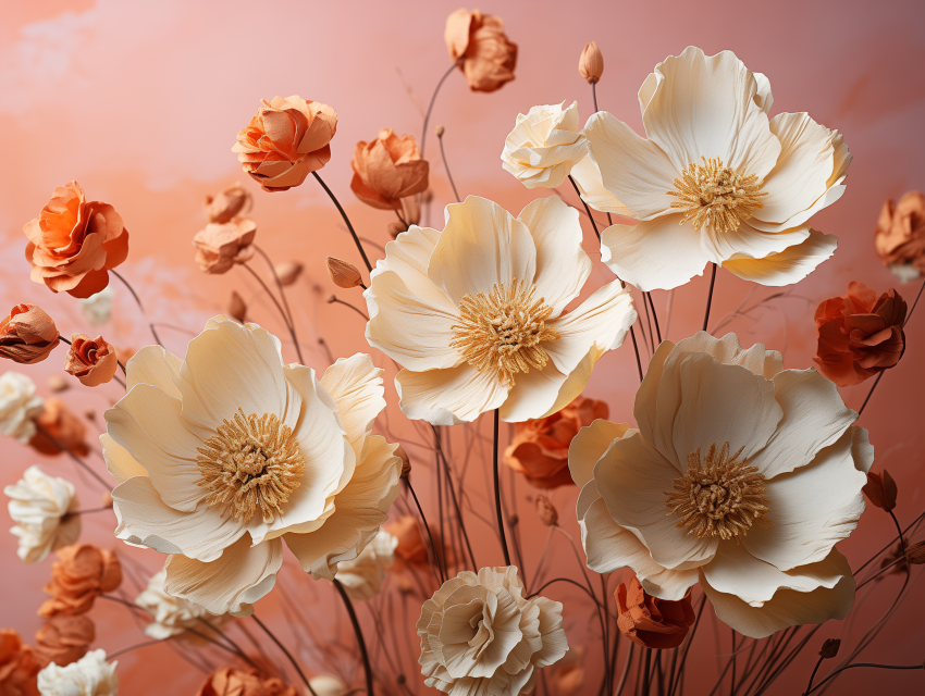 Delicate Paper Flowers in Warm Tones