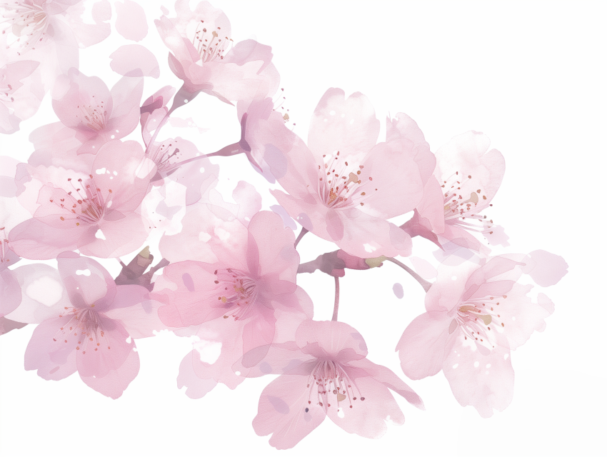 Delicate Pink Cherry Blossoms on White Background