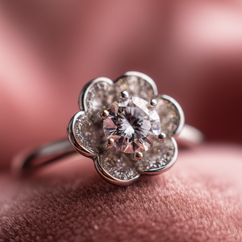 Delicate Six-Petal Diamond Engagement Ring
