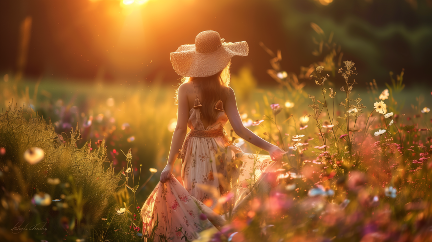 Depict a girl in a bohemian summer