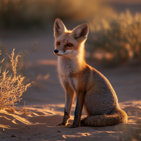 Desert Fox at Sunset in Golden Light
