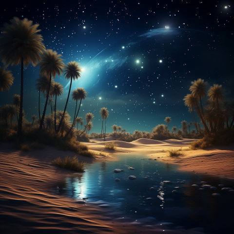 Desert Oasis Under Starry Sky