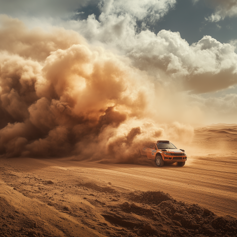 Desert Rally Car Kicking Up Dust Storm
