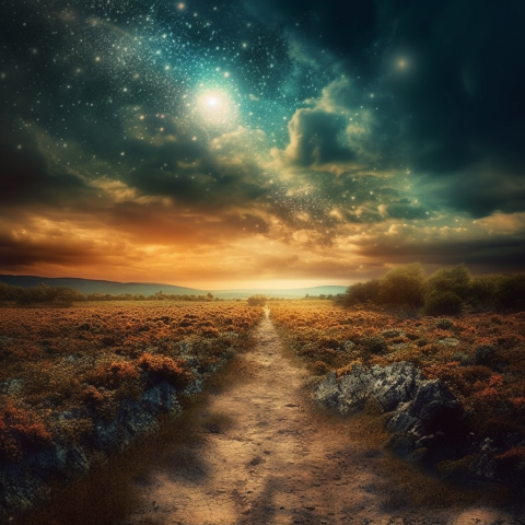 Desert with a stary sky