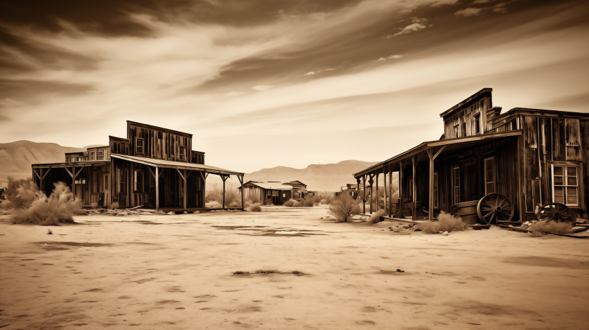 Deserted Old Western Town in Sepia