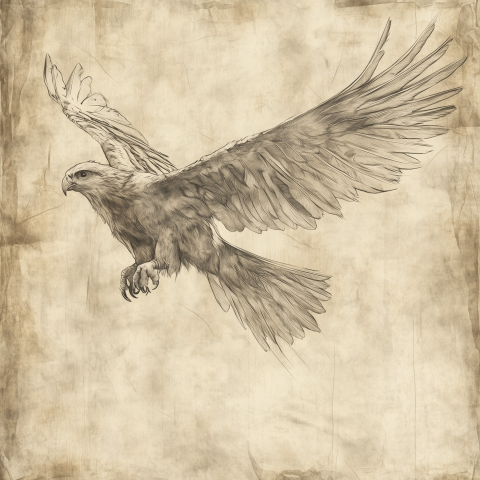Detailed Drawing of an Eagle in Flight