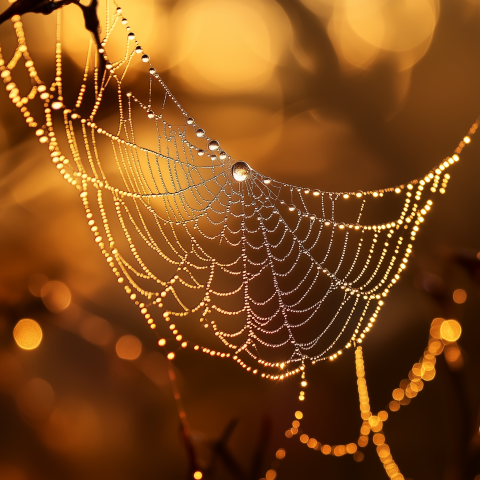 Dew-Covered Spider Web at Sunrise