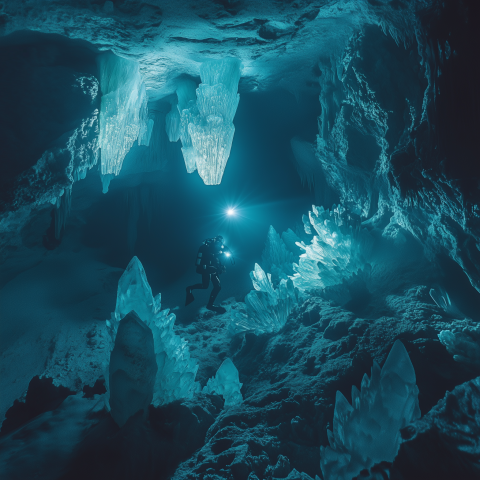 Diver Exploring Ice Crystal Cave