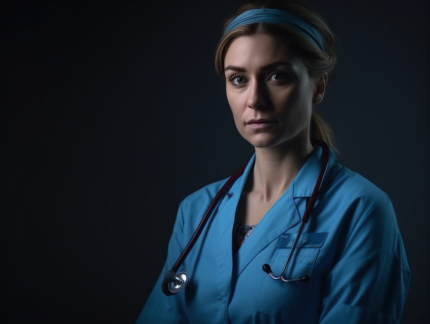 Female Doctor In Blue Scrubs Portrait