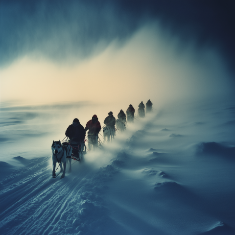 Dog Sled Team in Arctic Blizzard