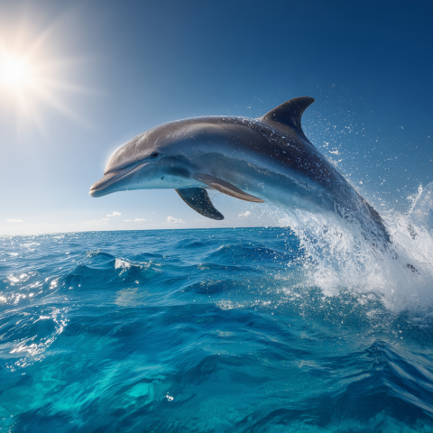 Dolphin Jumping Above Clear Ocean