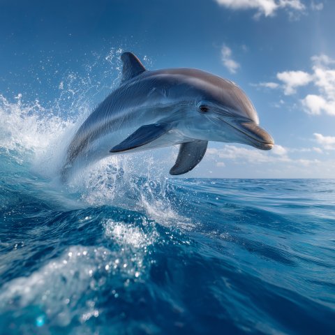 Dolphin Leaping Through Blue Ocean