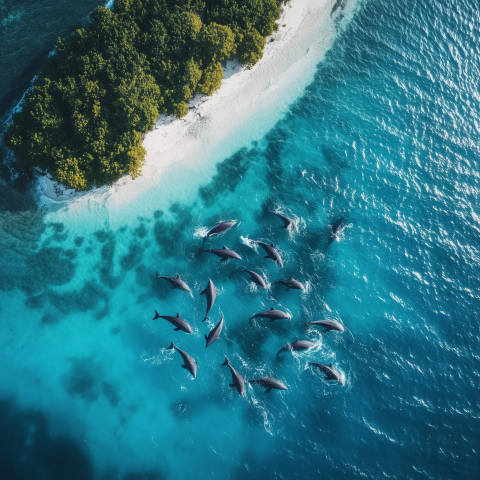 Dolphins Swimming in Crystal Blue Lagoon