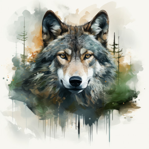 Double exposure wolf side portrait