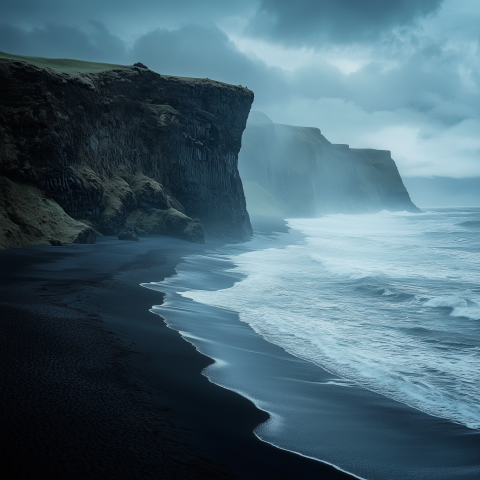 Dramatic Cliffs Over Black Sand Beach