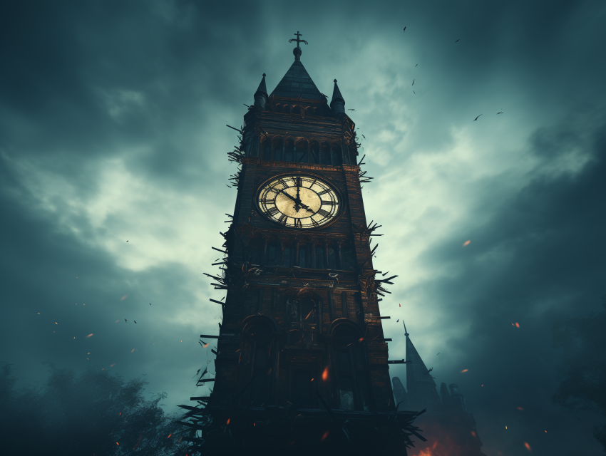 Dramatic Clock Tower in Stormy Sky