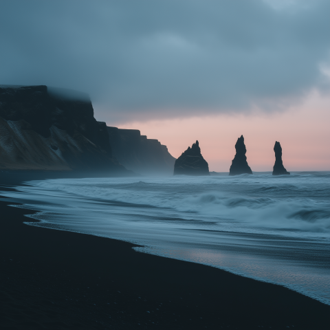Dramatic Coastal Rock Formations at Sunset