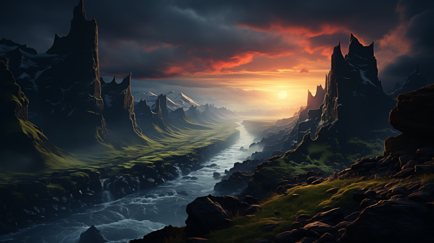 Dramatic Mountain Gorge at Sunset