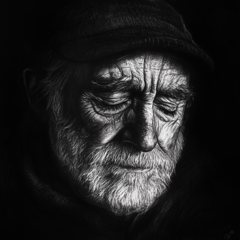 Dramatic Portrait of Elderly Man in Shadows